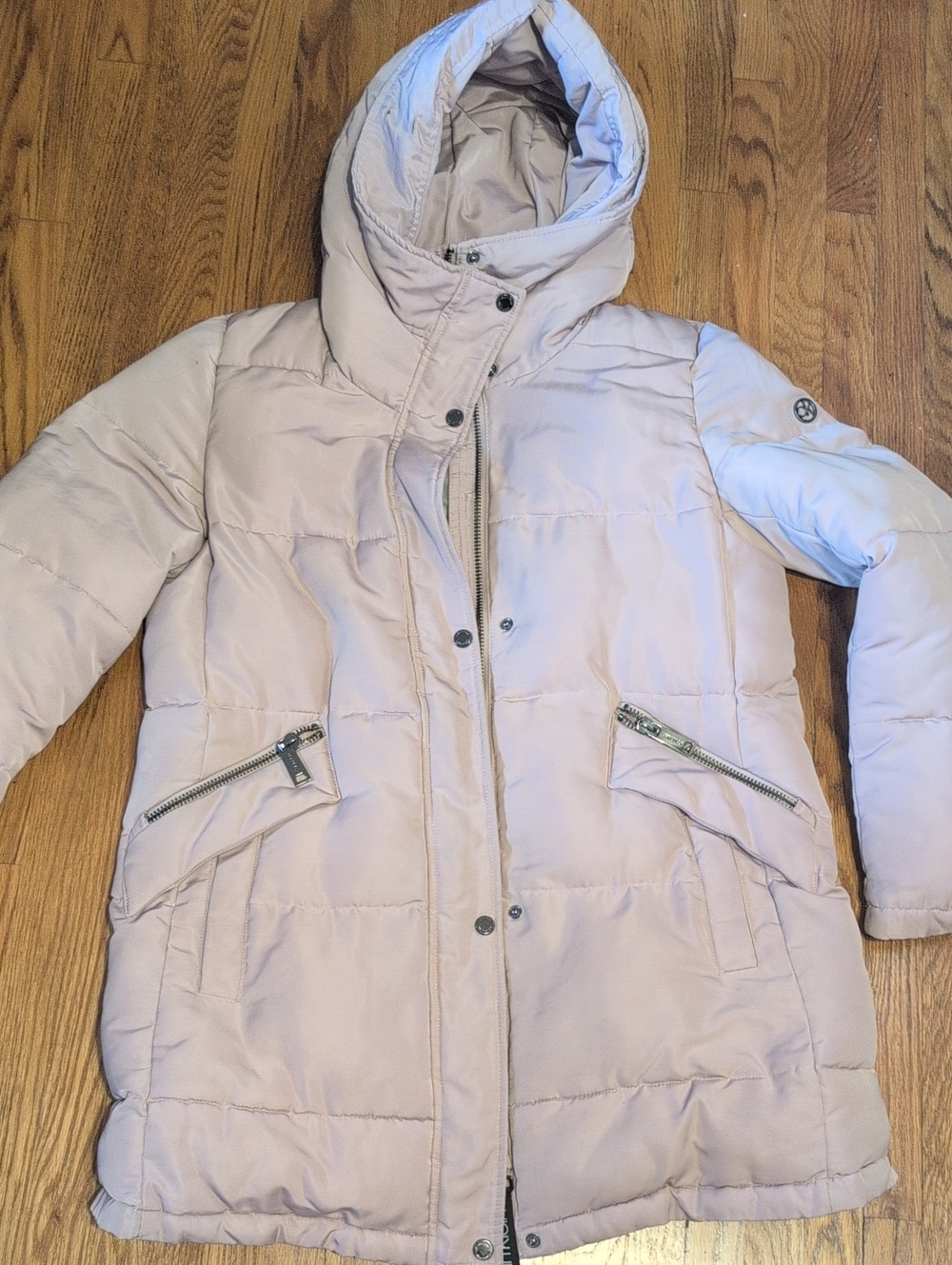 Luxurios Calvin Klein Women's Light Pink Quilted Hooded Puffer Coat M